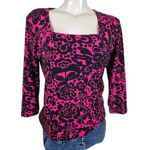 Covington Square Neck Top MP Hot Pink Black Floral Whimsigoth Y2K Indie